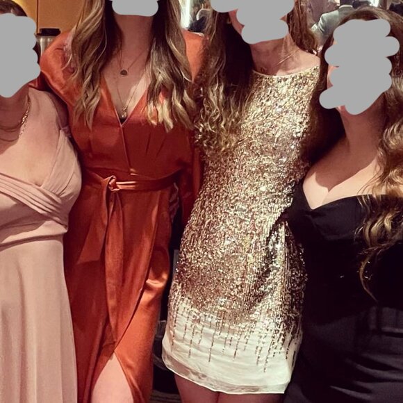 Terani Couture Silk Gold Sequined Cocktail Dress - Picture 6 of 6